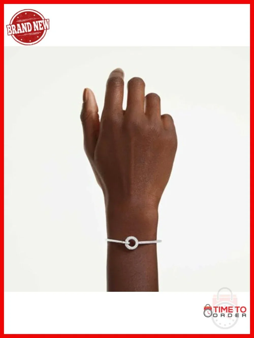 Half-Metal Half-Pavé Crystal Bangle Bracelet